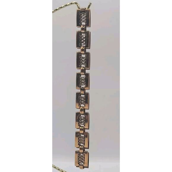 Renior Copper Rectangular Reticulated Link 15" Choker Necklace & Earring Set VTG - Picture 4 of 15